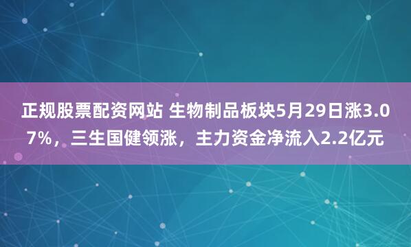 正规股票配资网站 生物制品板块5月29日涨3.07%，三生国健领涨，主力资金净流入2.2亿元