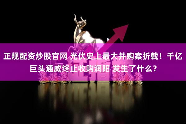 正规配资炒股官网 光伏史上最大并购案折戟！千亿巨头通威终止收购润阳 发生了什么？